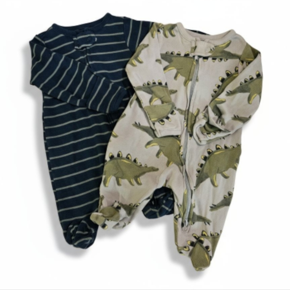 Carter's Navy Striped and Dinosaur Print Footies 2pack Sz NB